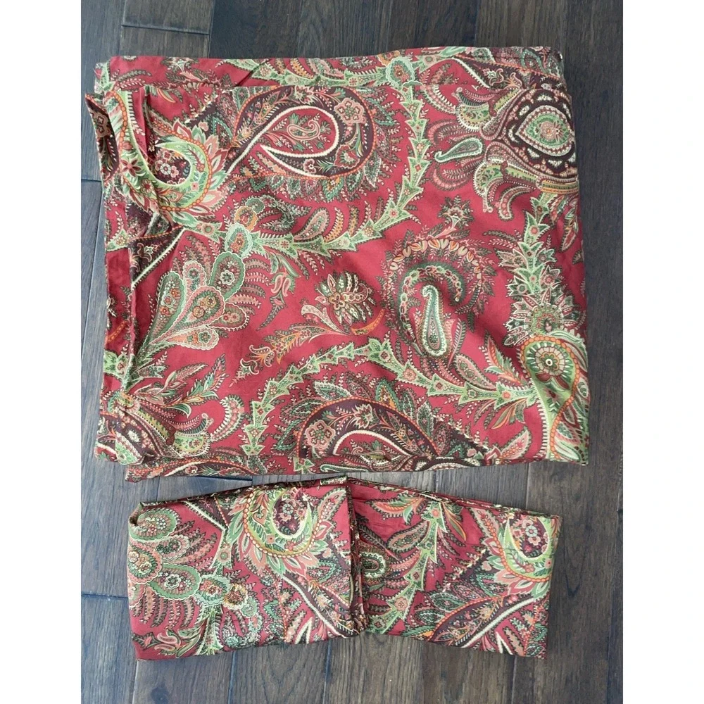 Pottery Barn Caroline Red Paisley King Duvet Cover Cotton With Two Shams